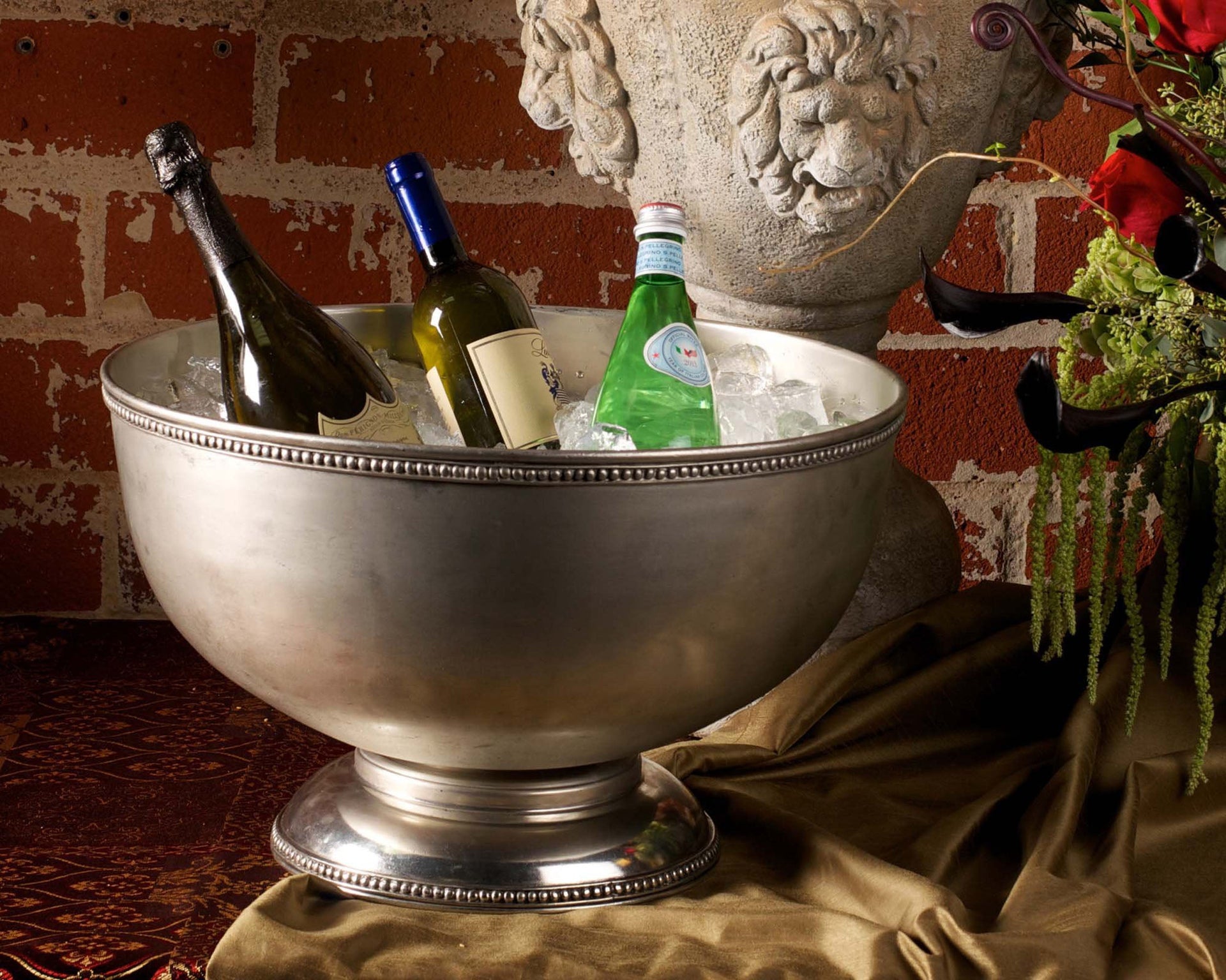 PEWTER MEDICI BEADED ICE TUB/PUNCH BOWL