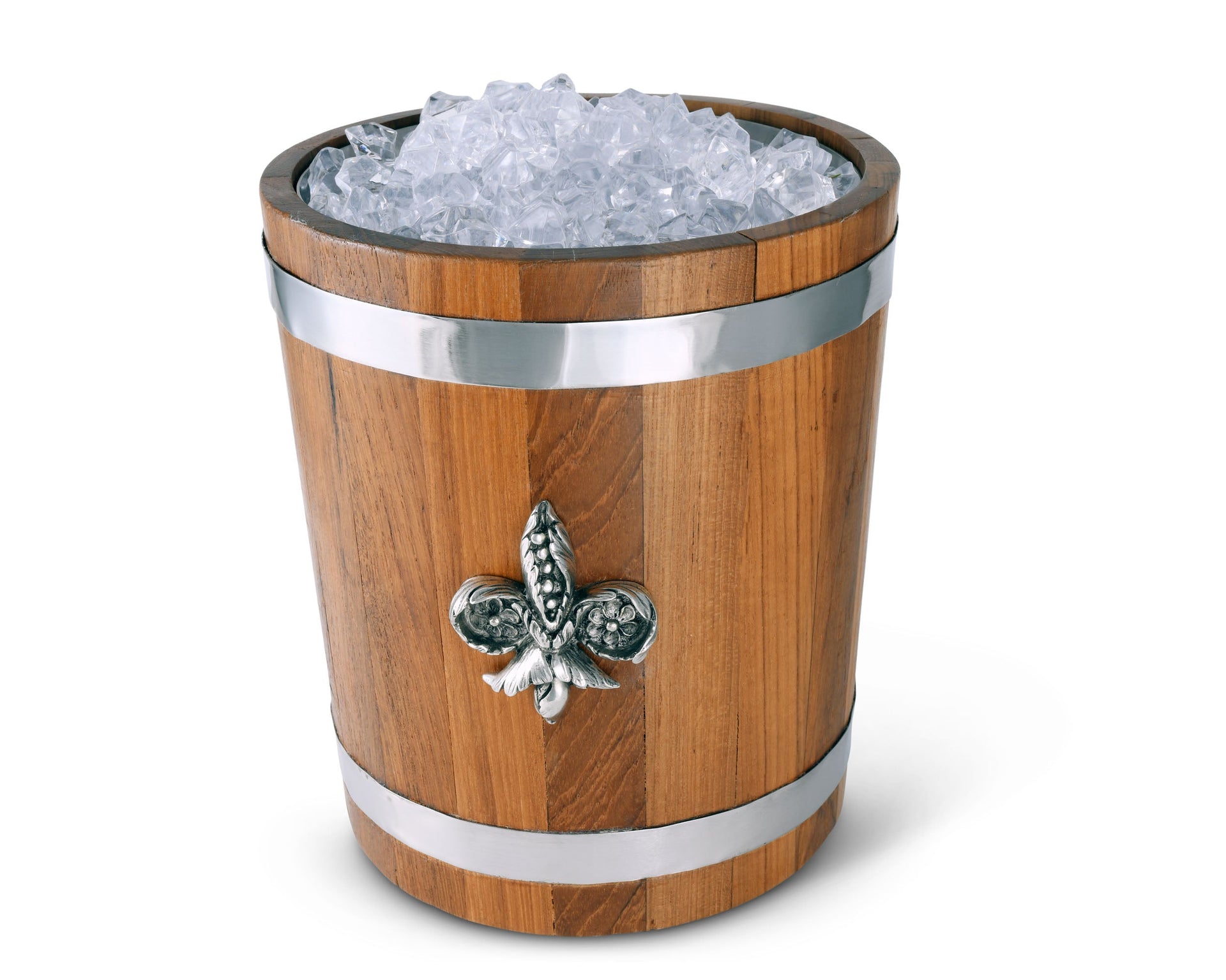 FLEUR DE LIES TEAK ICE BUCKET - STEEL INSERT