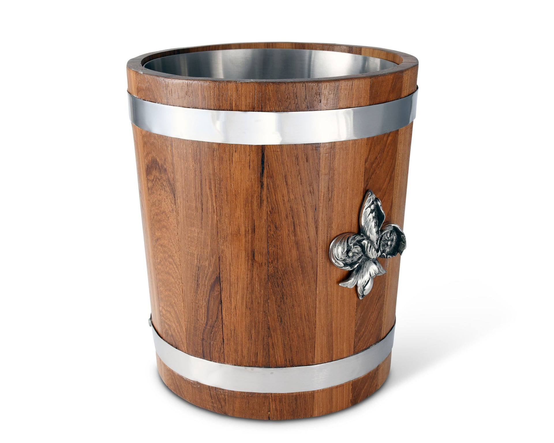 FLEUR DE LIES TEAK ICE BUCKET - STEEL INSERT