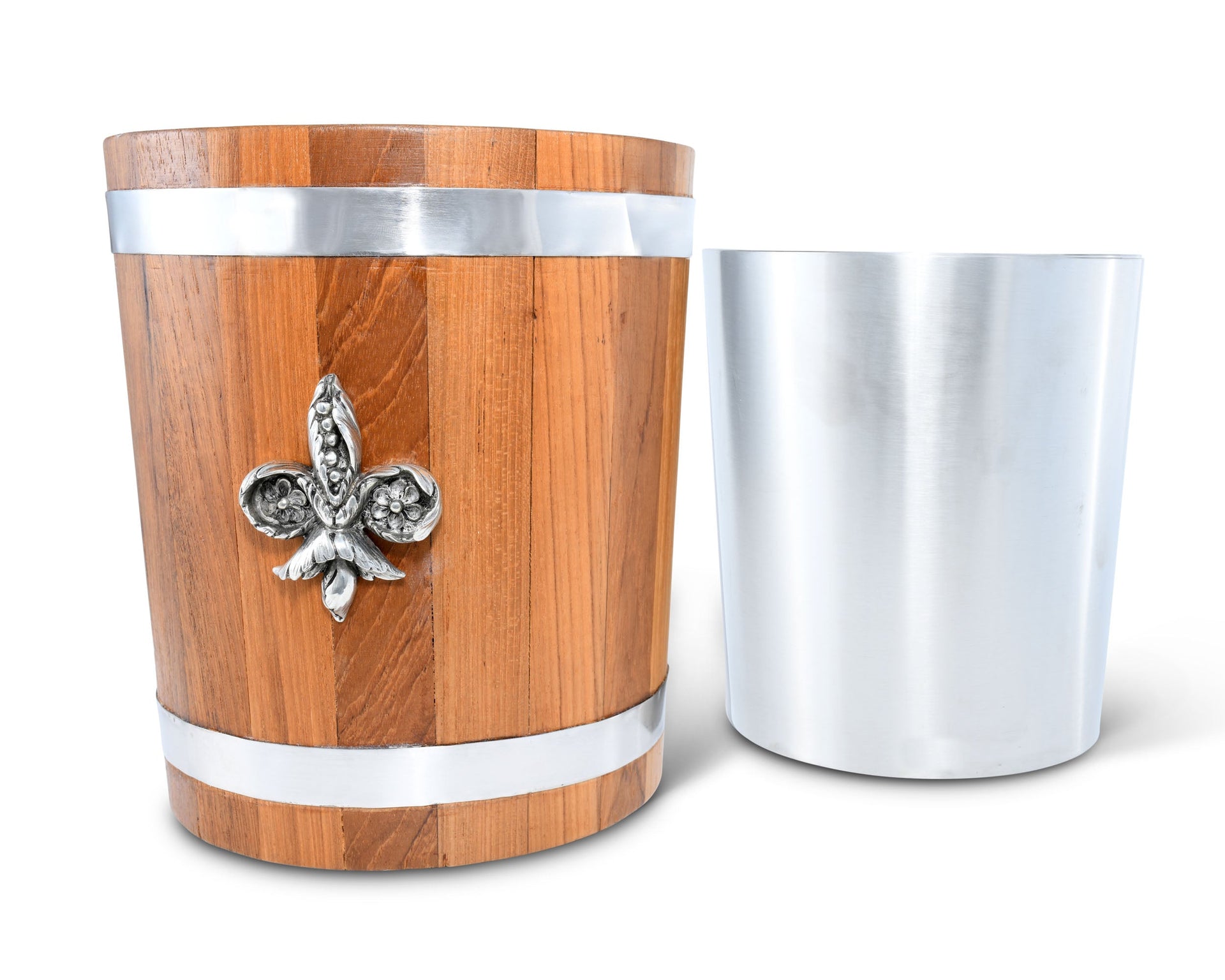 FLEUR DE LIES TEAK ICE BUCKET - STEEL INSERT