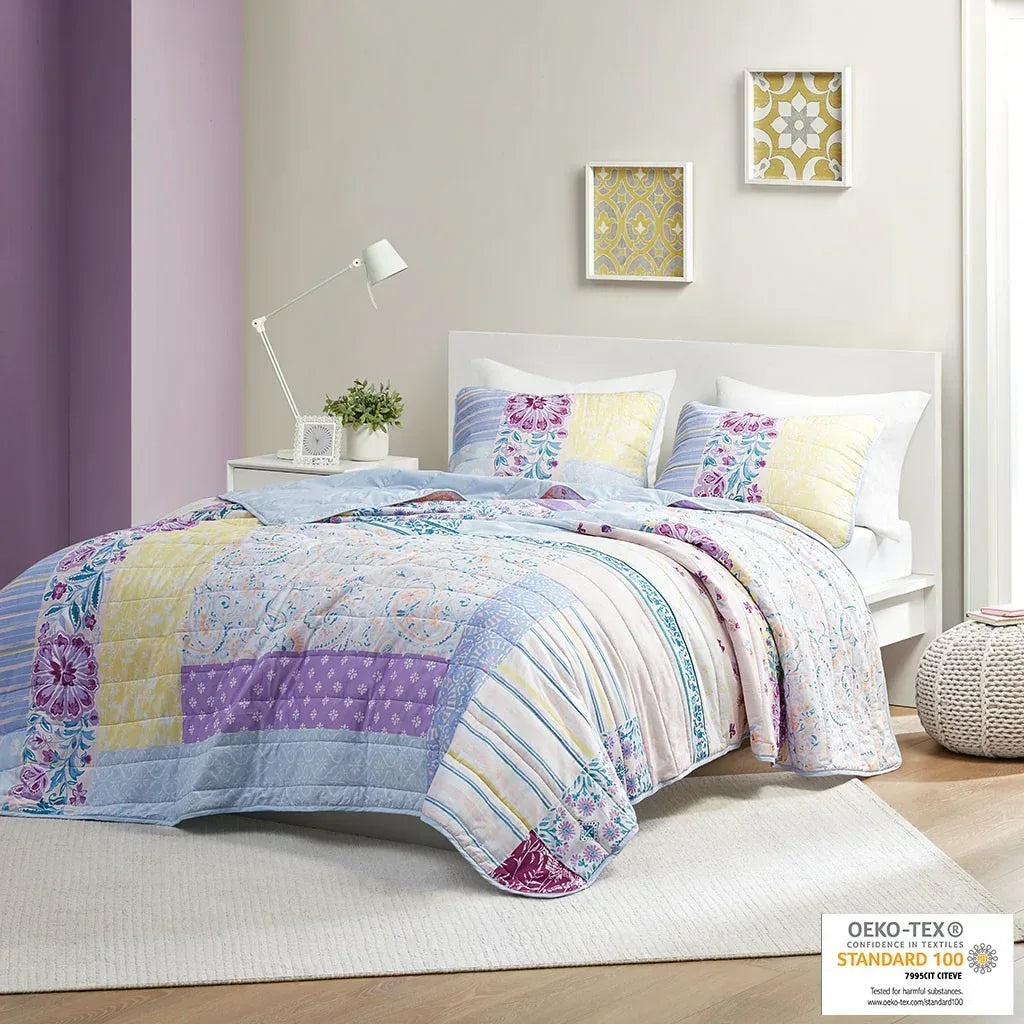 Emmaline Patchwork Printed Cotton Reversible Coverlet Set - Gifts for You 'n Me
