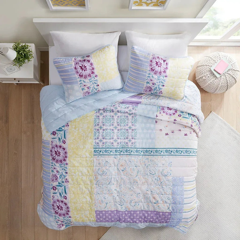 Emmaline Patchwork Printed Cotton Reversible Coverlet Set - Gifts for You 'n Me