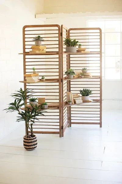 Folding Wooden Screen With Three Shelves - KALALOU - Gifts for You 'n Me