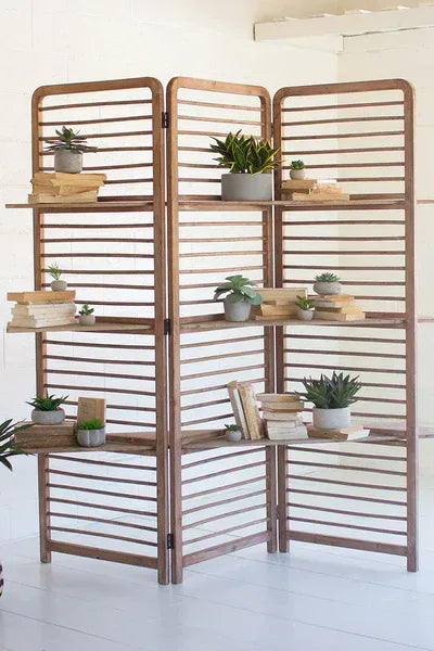 Folding Wooden Screen With Three Shelves - KALALOU - Gifts for You 'n Me