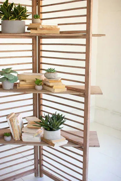 Folding Wooden Screen With Three Shelves - KALALOU - Gifts for You 'n Me