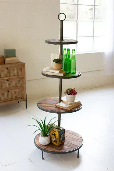 Four Tiered Recycled Wood And Metal Display Tower - KALALOU