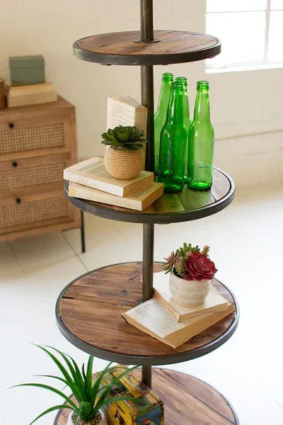 Four Tiered Recycled Wood And Metal Display Tower - KALALOU
