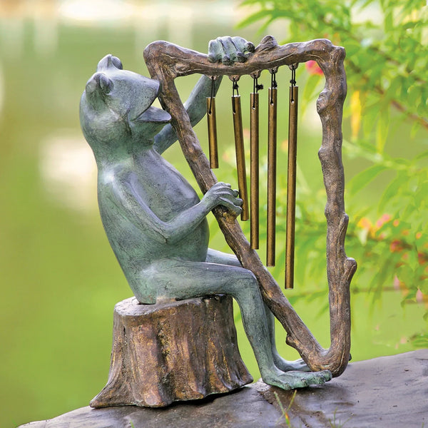 Frog and Harp Tube Windchime - Garden Sculpture - Gifts for You 'n Me