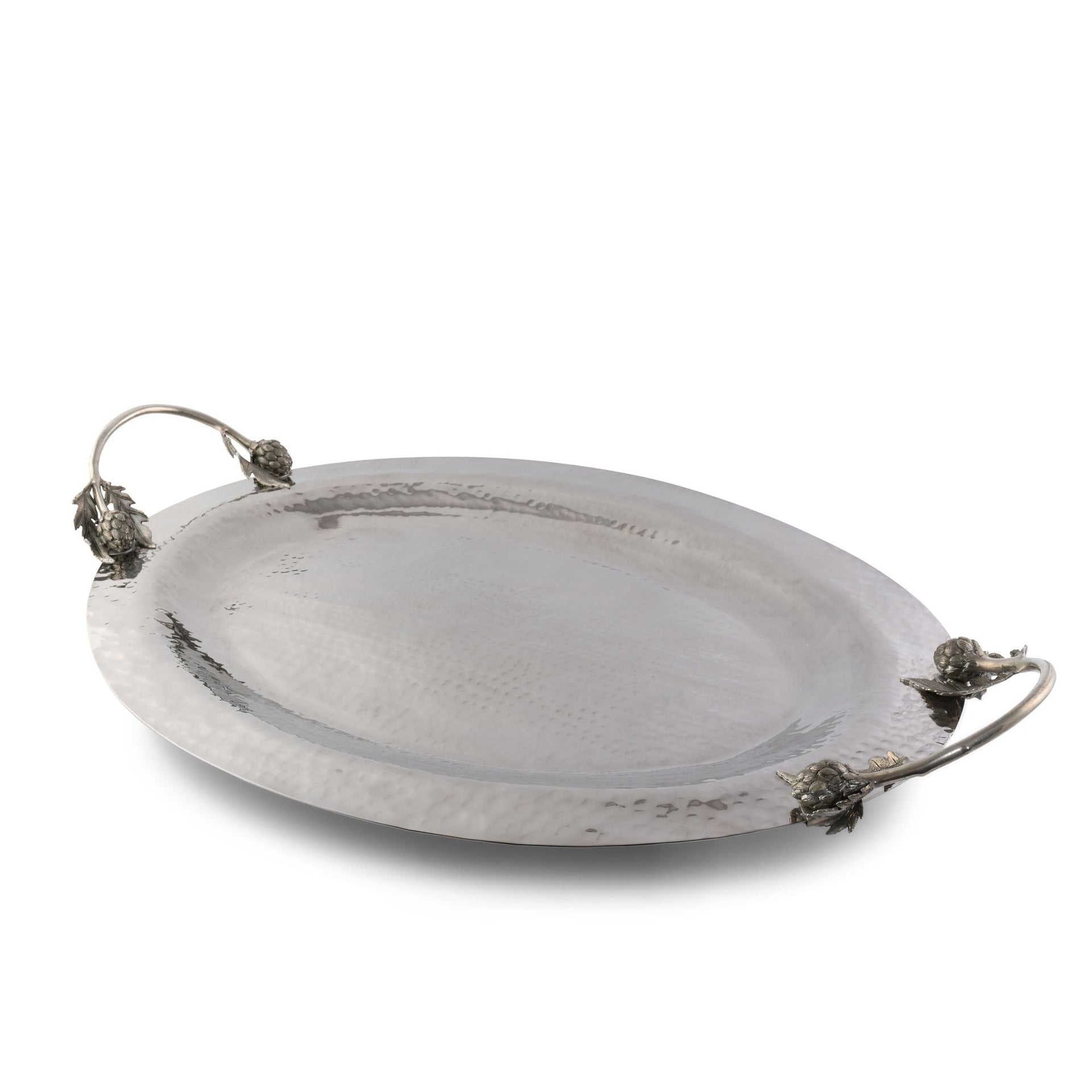 ARTICHOKE HANDLE LARGE STEEL SERVING TRAY