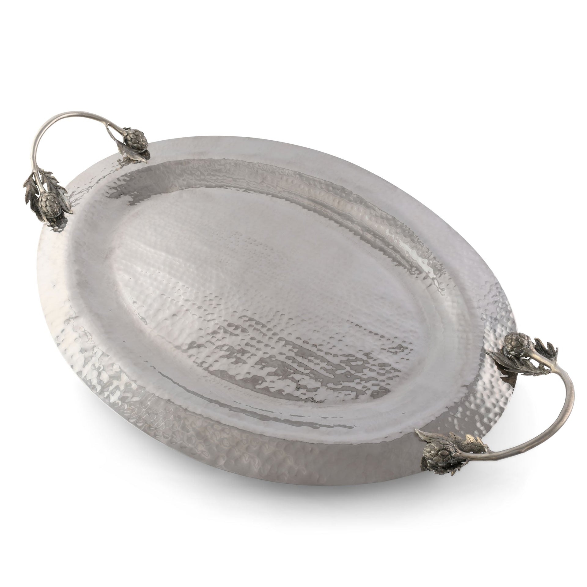 ARTICHOKE HANDLE LARGE STEEL SERVING TRAY