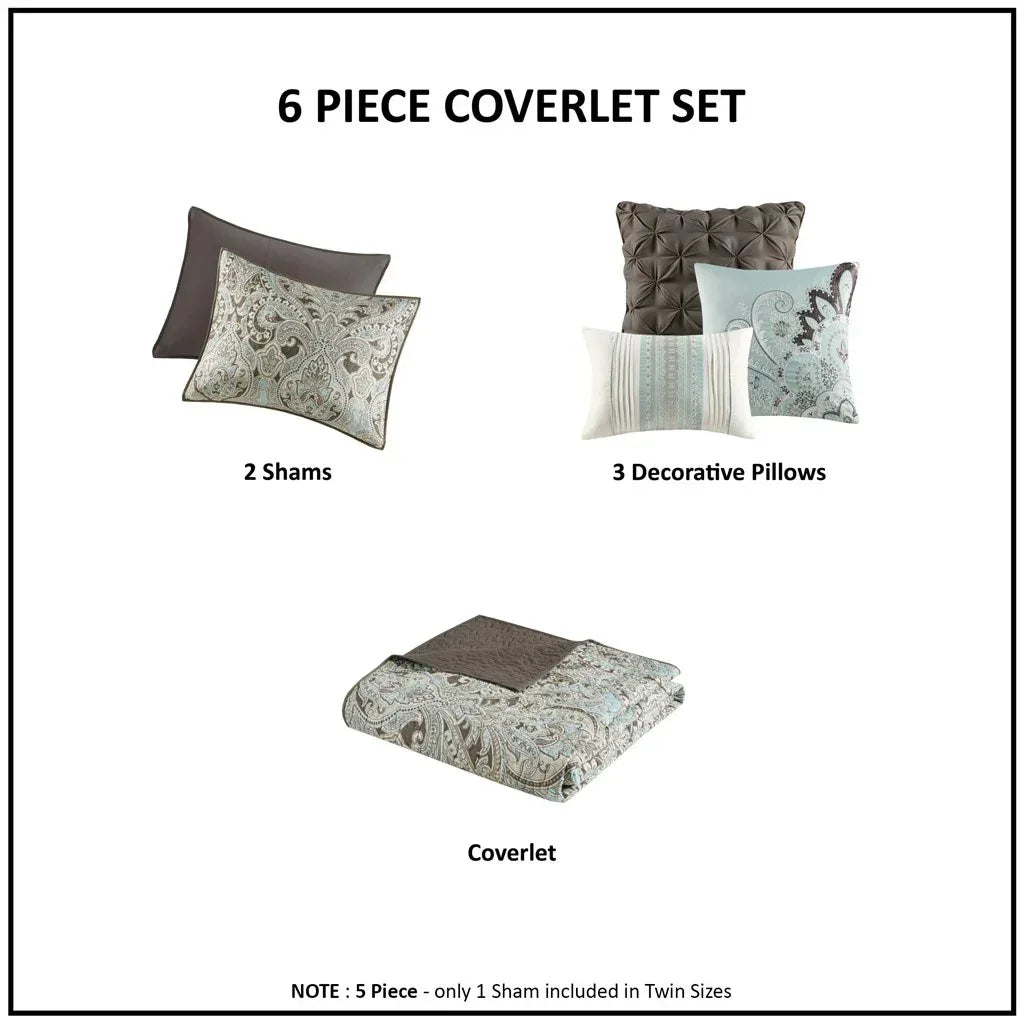 Geneva 6 Piece Reversible Coverlet Set - Brown - Gifts for You 'n Me