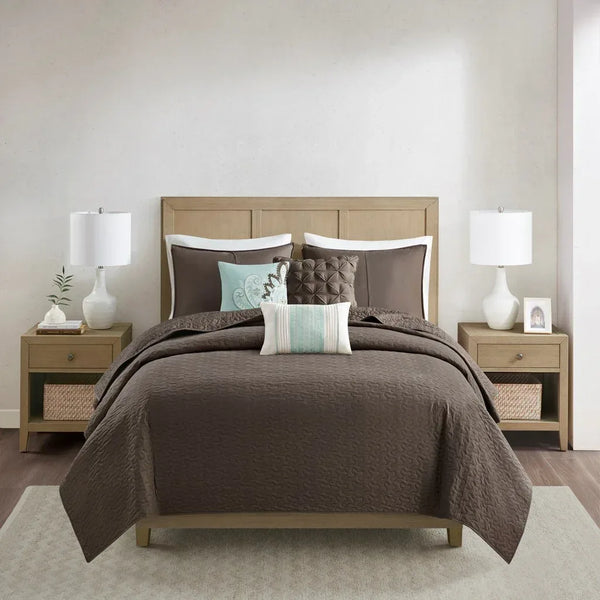 Geneva 6 Piece Reversible Coverlet Set - Brown - Gifts for You 'n Me