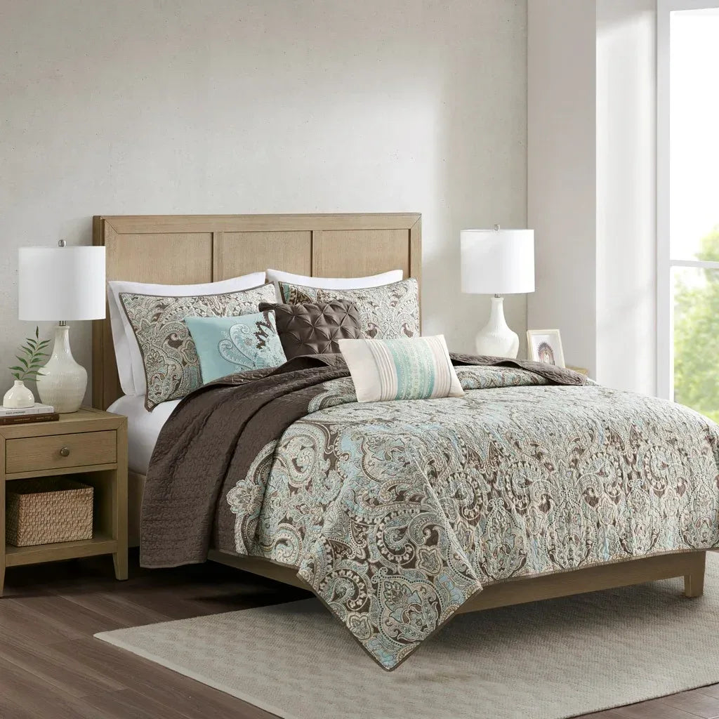 Geneva 6 Piece Reversible Coverlet Set - Brown - Gifts for You 'n Me