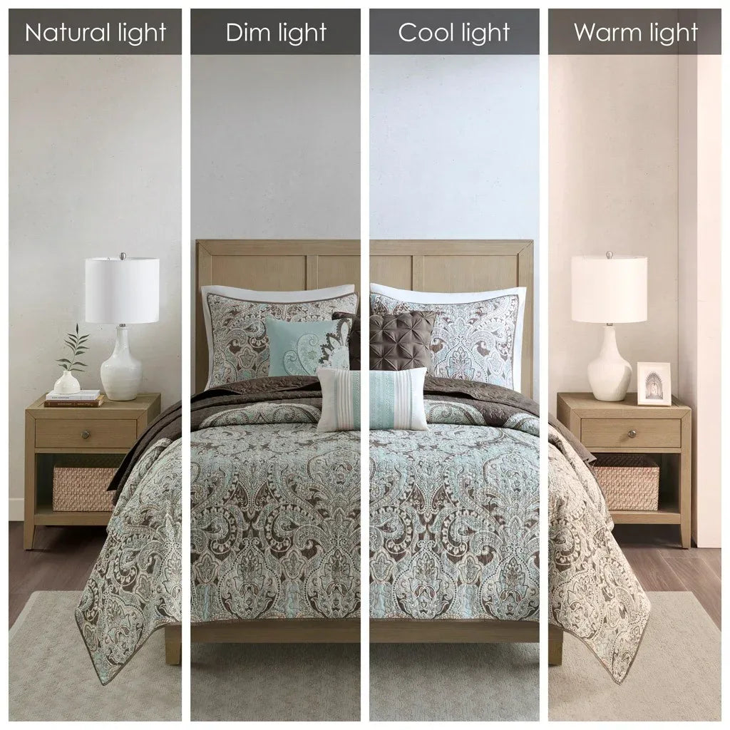 Geneva 6 Piece Reversible Coverlet Set - Brown - Gifts for You 'n Me