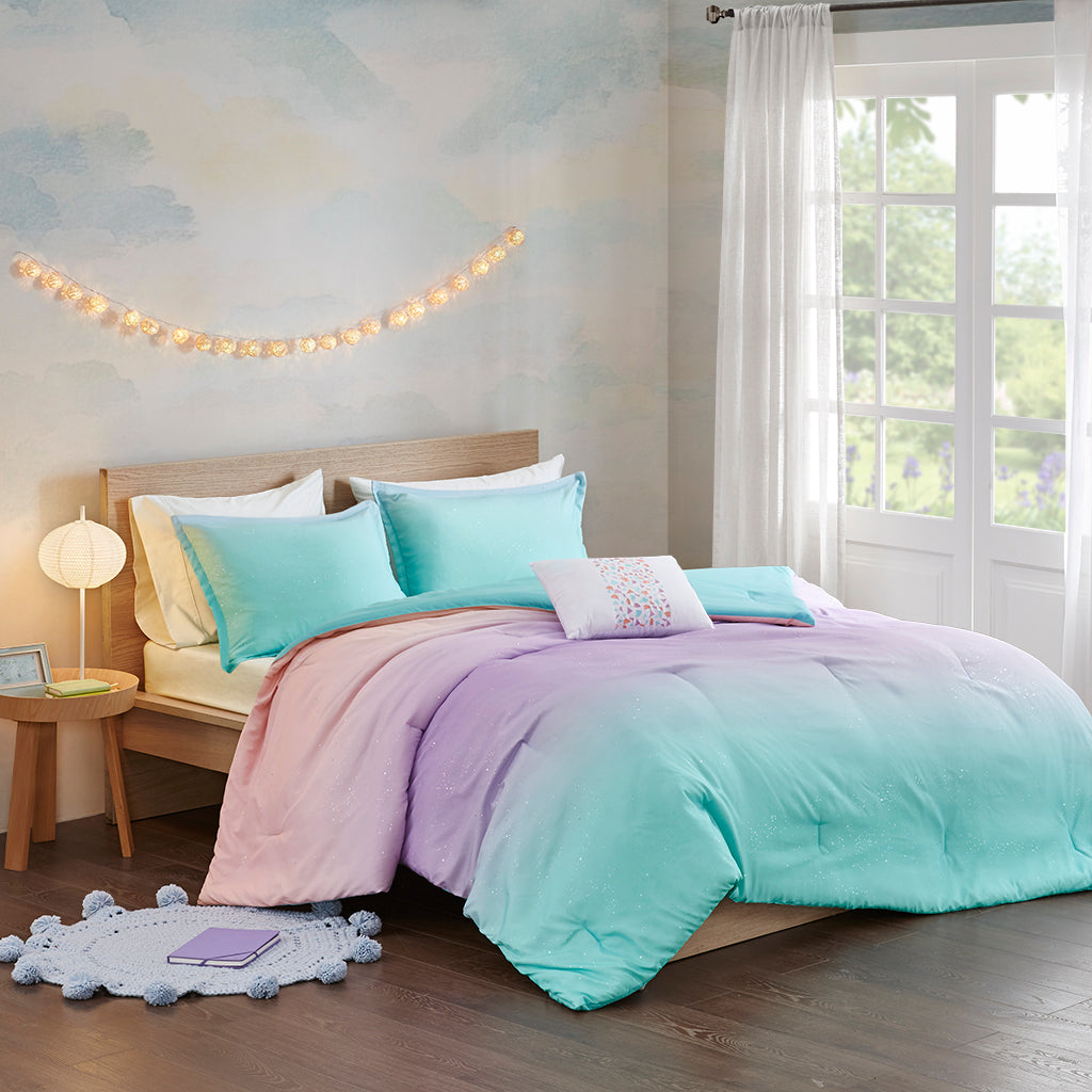 Glimmer Metallic Glitter Printed Reversible Comforter Set  by Mi Zone
