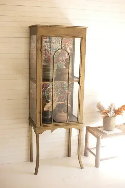 Gold Metal and Glass Cabinet with Colorful Print Back - KALALOU - Gifts for You 'n Me