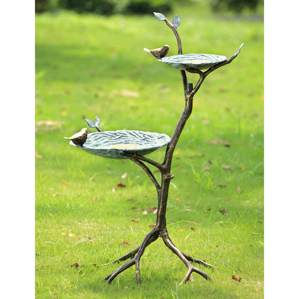 Verdigris Finish Gossiping Birds Bird Feeder Outdoor Décor