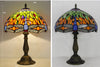 Tiffany style stained glass table lamp 12 inch Shade Blue/Green Dragonfly design table Reading lamp