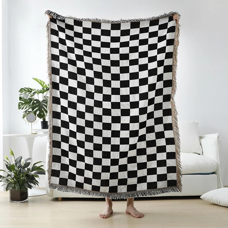 Plaid Tapestry Wall Hanging For Living Room Bedroom Decor Blue Wave Print Wall Tapestry Picnic Mat