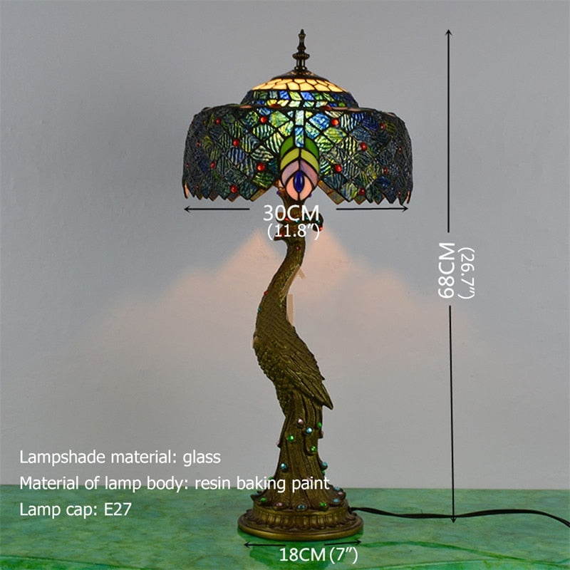FAIRY Tiffany Table Lamp Peacock Contemporary Retro Creative Decoration LED Light For Home