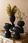 Set of 4 Black Clay Vases