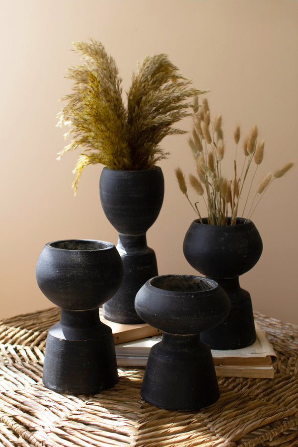 Set of 4 Black Clay Vases - Gifts for You 'n Me