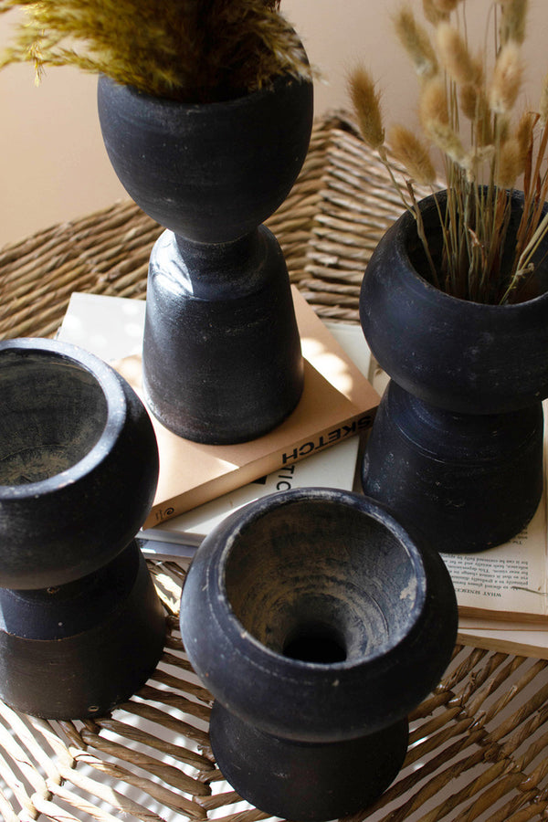 Set of 4 Black Clay Vases - Gifts for You 'n Me
