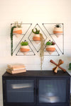 Set of 5 Ivory Dipped clay pots with angular wire wall frame