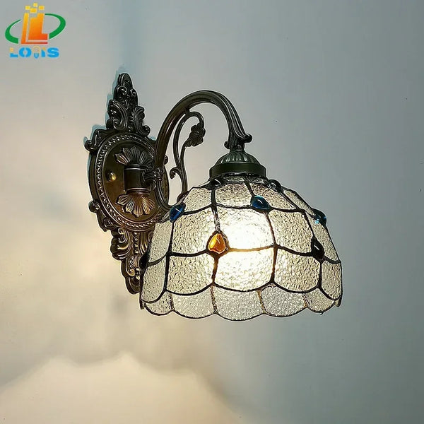 Nordic Peacock Tail Glazed Wall Lamp Tiffany Style Bedroom Balcony Living Room Backdrop Lighting Bar Led Simple Wall Lamps - Gifts for You 'n Me