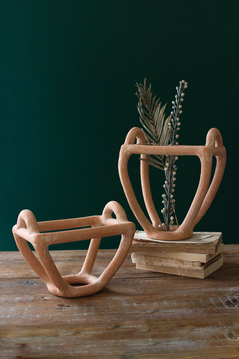 Set of 2 clay fruit basket sculptures
