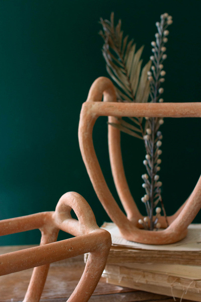 Set of 2 clay fruit basket sculptures