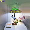 FUMAT Birds Tiffany Style Desk Lamp Peacock Art House Decor Table Light Stained Glass Luxury Eyeshield Collect Colorful Lighting