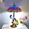 FUMAT Birds Tiffany Style Desk Lamp Peacock Art House Decor Table Light Stained Glass Luxury Eyeshield Collect Colorful Lighting