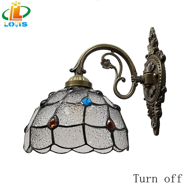 Nordic Peacock Tail Glazed Wall Lamp Tiffany Style Bedroom Balcony Living Room Backdrop Lighting Bar Led Simple Wall Lamps