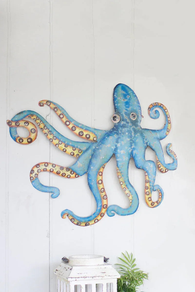 HAND HAMMERED RECYCLED METAL OCTOPUS WALL HANGING - Gifts for You 'n Me