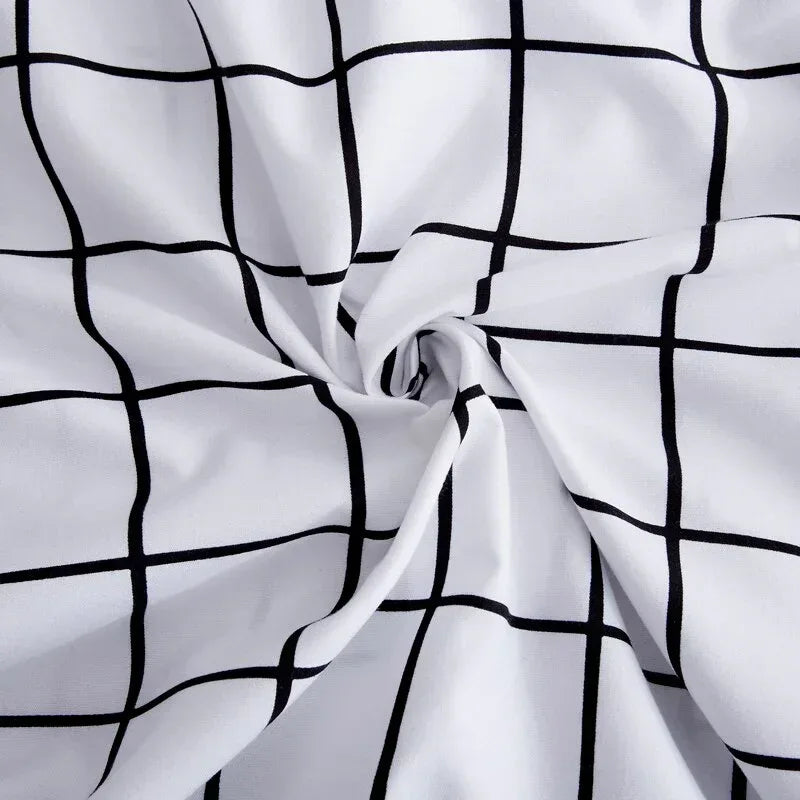 Bonenjoy Queen Size Bedding Set White Color Black Plaid Microfiber Reactive Printed King Size Bed Linen Sets For Bedroom Kit - Gifts for You 'n Me