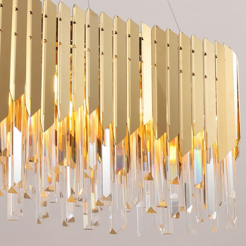Luxury Modern Crystal Pendant Lights For Dining Room Rectangle Gold Home Crystal Lamp Kitchen Island LED Crystal Pendant Lights