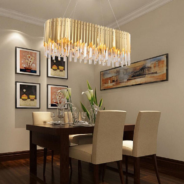 Luxury Modern Crystal Pendant Lights For Dining Room Rectangle Gold Home Crystal Lamp Kitchen Island LED Crystal Pendant Lights