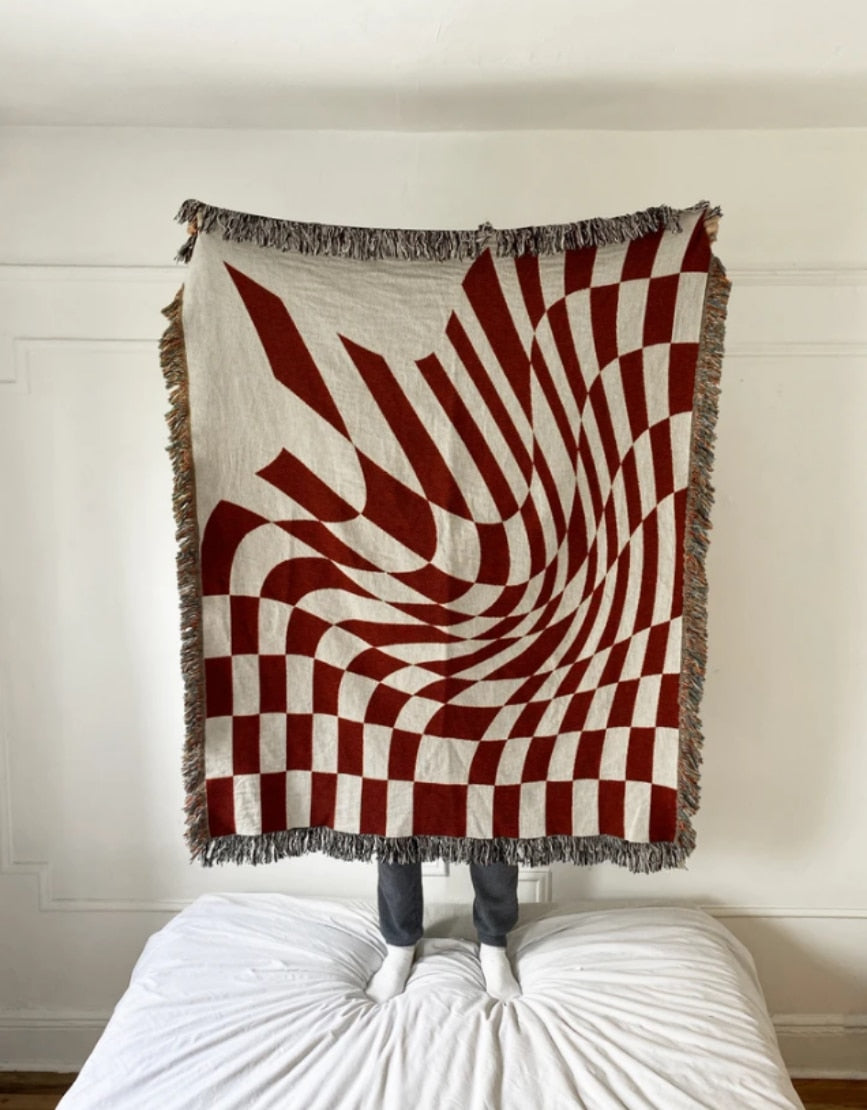 Plaid Tapestry Wall Hanging For Living Room Bedroom Decor Blue Wave Print Wall Tapestry Picnic Mat