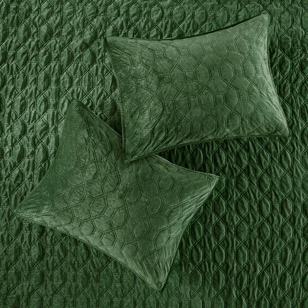 Harper Velvet 3 Piece Coverlet Set - Green - Gifts for You 'n Me
