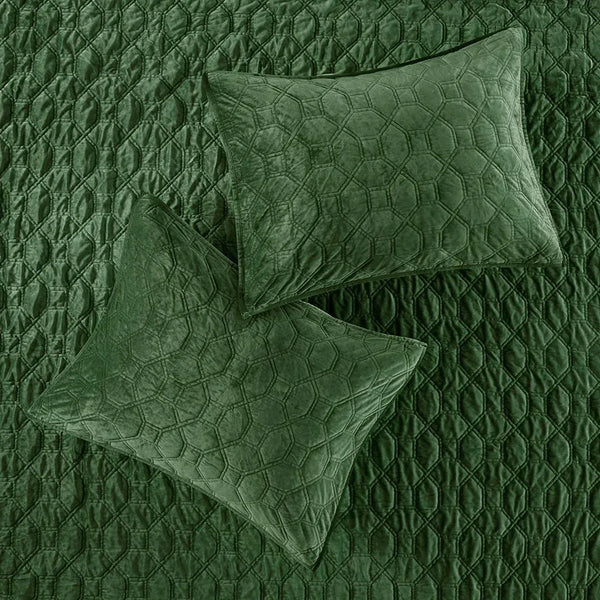 Harper Velvet 3 Piece Coverlet Set - Green - Gifts for You 'n Me