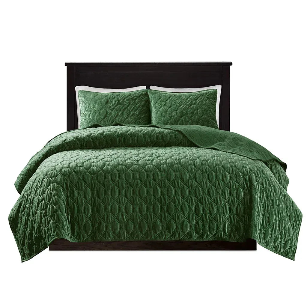 Harper Velvet 3 Piece Coverlet Set - Green - Gifts for You 'n Me