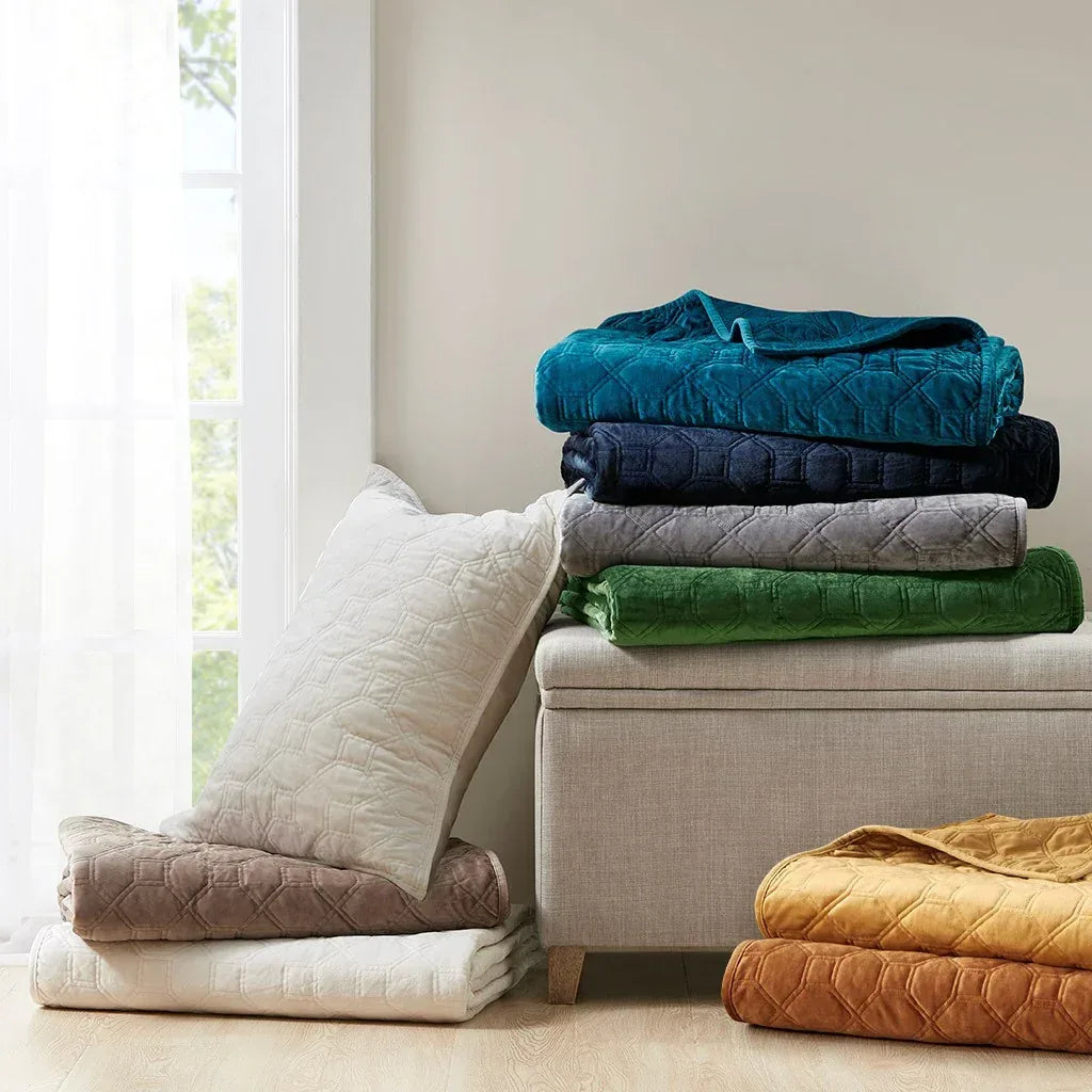 Harper Velvet 3 Piece Coverlet Set - Green - Gifts for You 'n Me