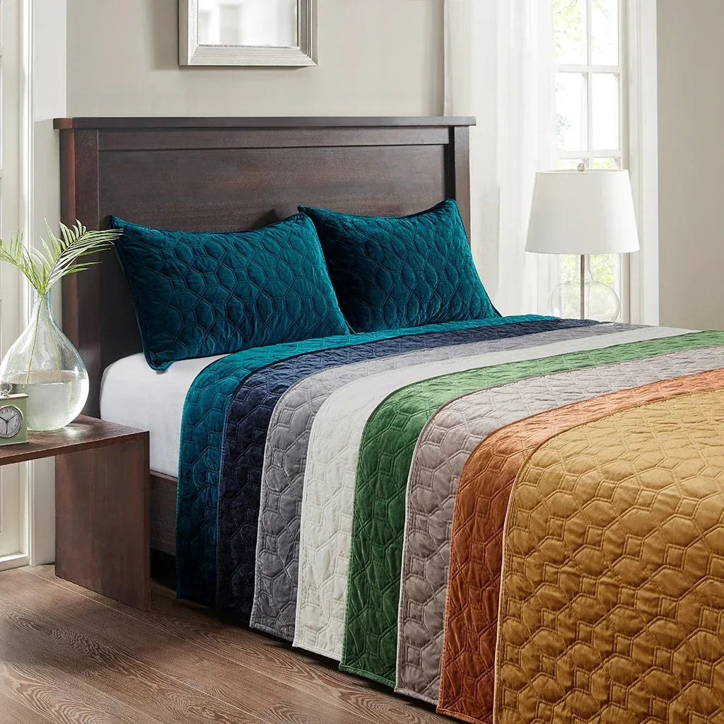 Harper Velvet 3 Piece Coverlet Set - Green - Gifts for You 'n Me