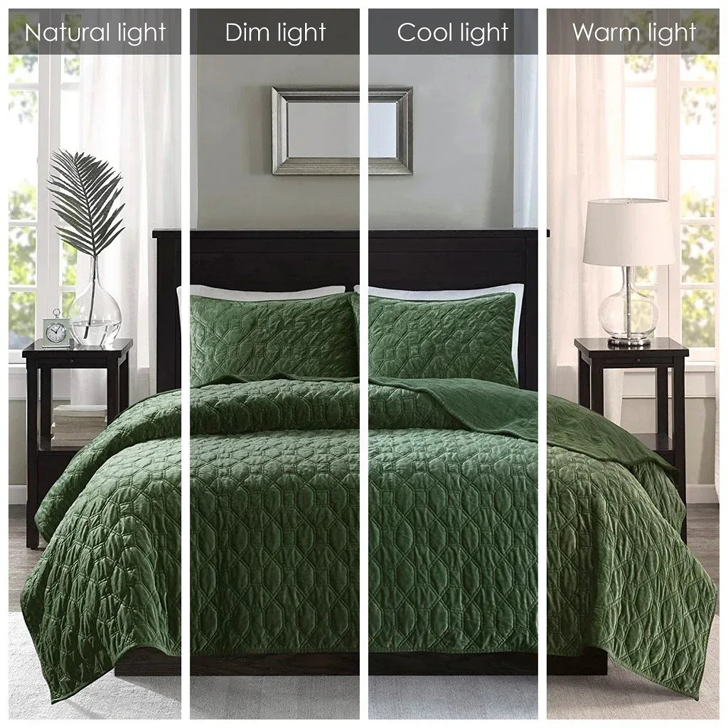 Harper Velvet 3 Piece Coverlet Set - Green - Gifts for You 'n Me