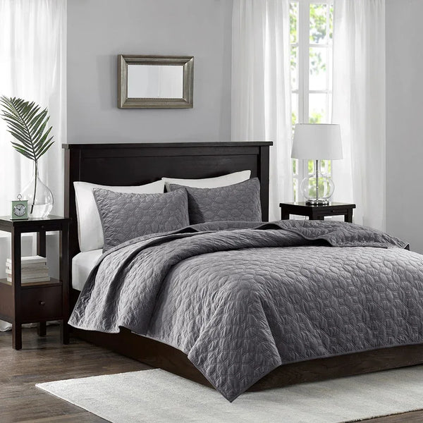 Harper Velvet 3 Piece Coverlet Set - Grey - Gifts for You 'n Me