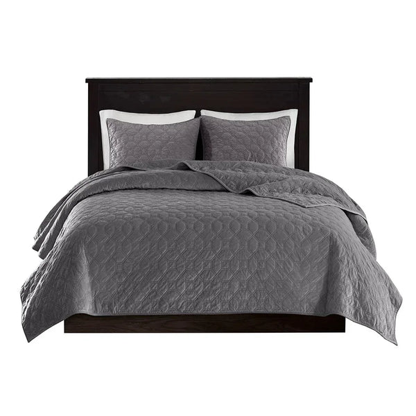 Harper Velvet 3 Piece Coverlet Set - Grey - Gifts for You 'n Me