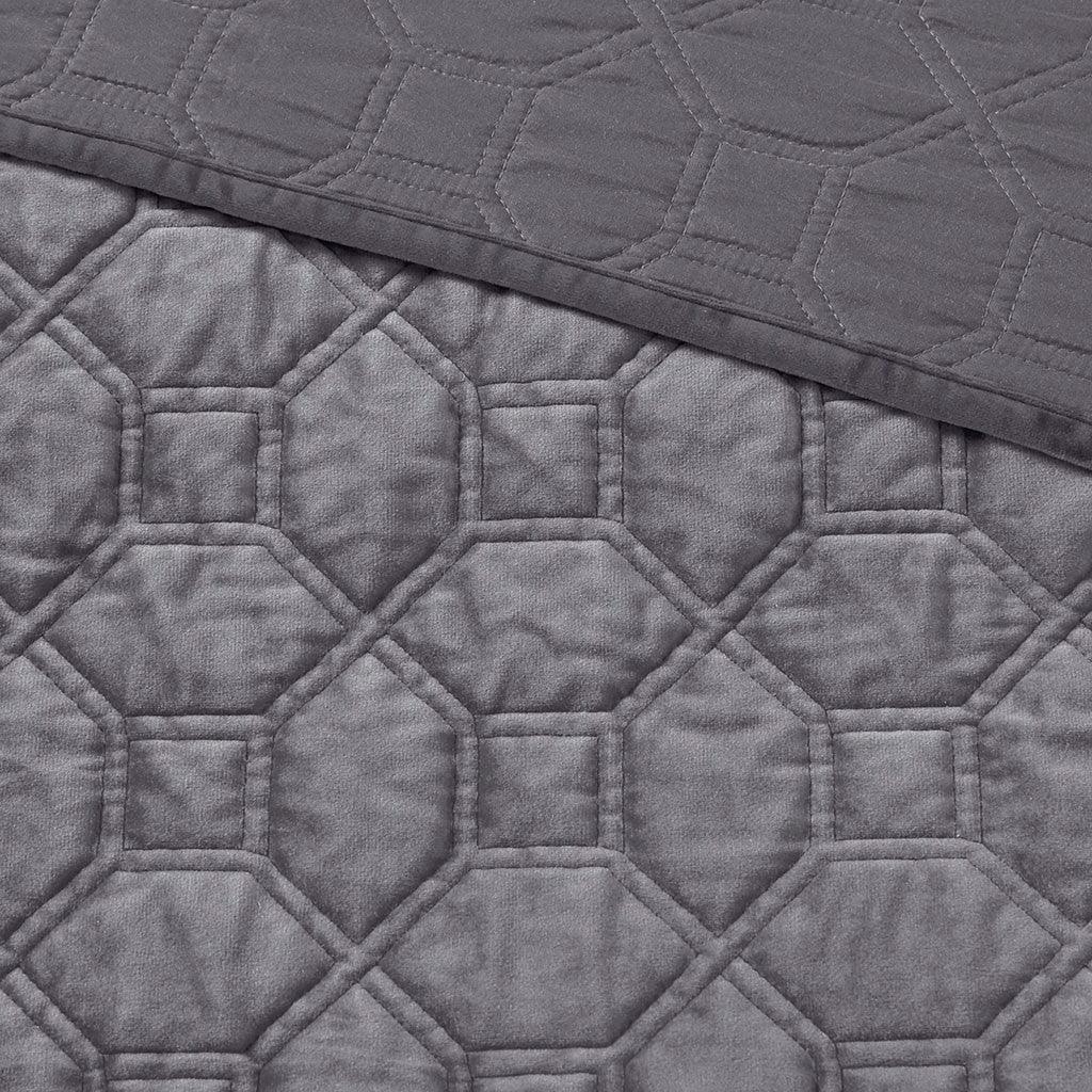 Harper Velvet 3 Piece Coverlet Set - Grey - Gifts for You 'n Me