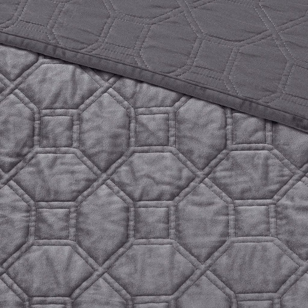 Harper Velvet 3 Piece Coverlet Set - Grey - Gifts for You 'n Me