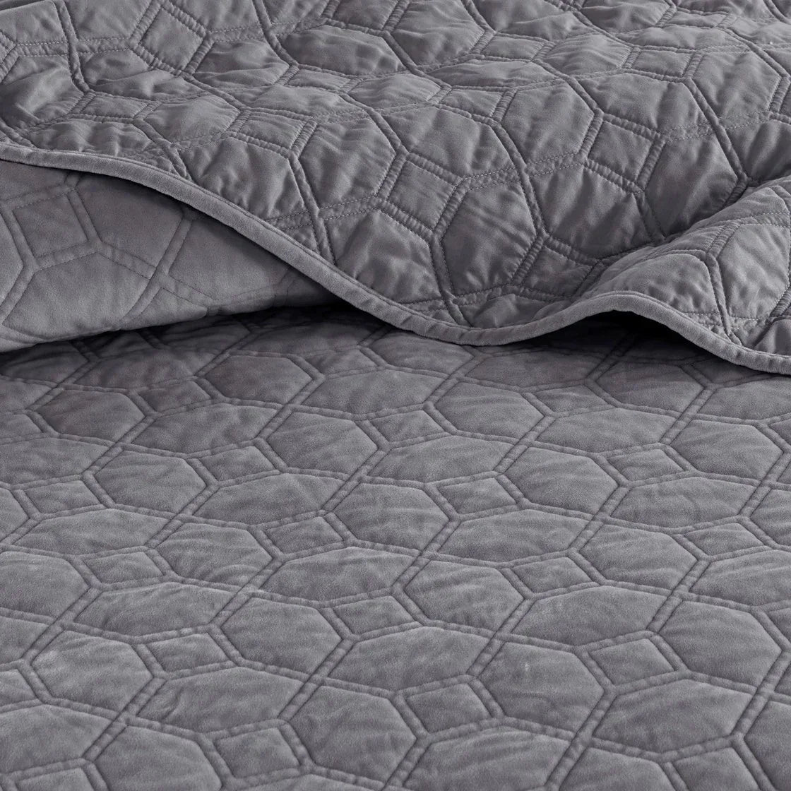 Harper Velvet 3 Piece Coverlet Set - Grey - Gifts for You 'n Me